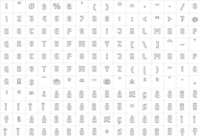 Kumba Outline Expanded  glyph index
