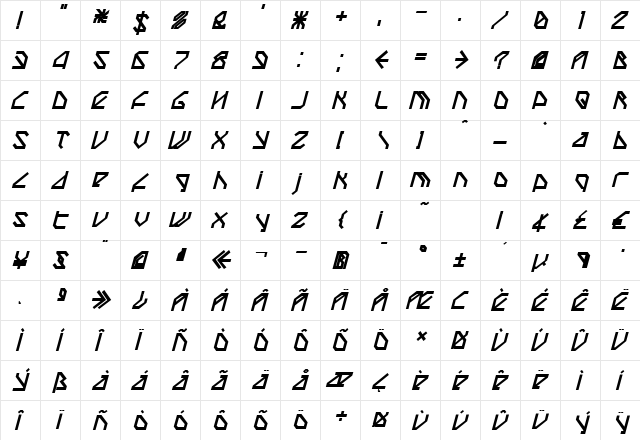 TechstepBlack Oblique Regular  glyph index