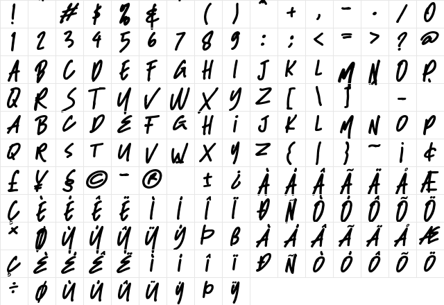 Black Bass Demo Regular  glyph index