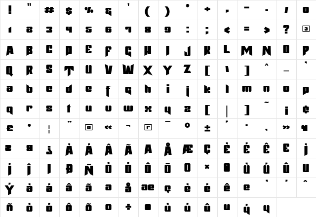 Jodaguz Regular  glyph index