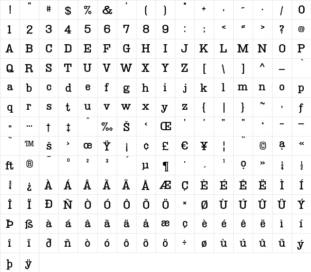Deadwood Doublewide Heavy  glyph index