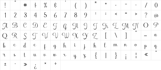 Freshca Regular  glyph index