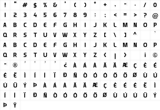 Munistic Regular  glyph index