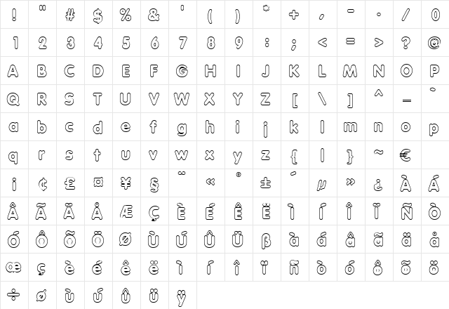VolkswagenOutline Regular  glyph index