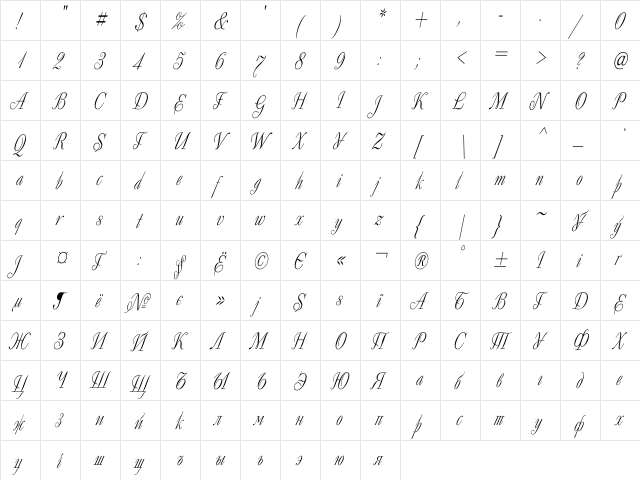 Decor Condensed Italic  glyph index