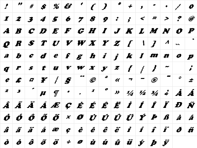 FZ ROMAN 4 WAVEY ITALIC Normal  glyph index