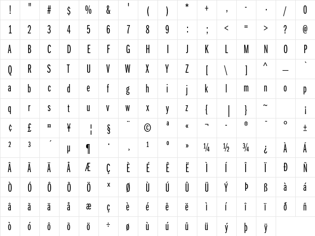 ITC Franklin Gothic Std Book Extra Compressed  glyph index