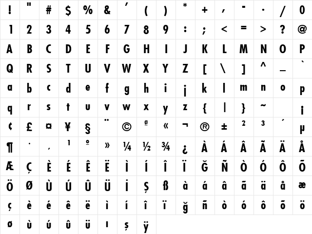TR Fujiyama Bold  glyph index