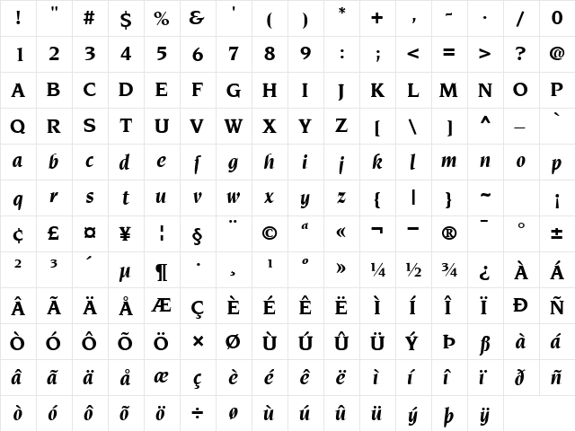 TridentSSK Bold Italic  glyph index