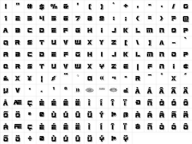 Edge Racer Punch Regular  glyph index