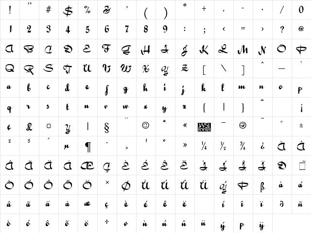 Bailey Regular  glyph index