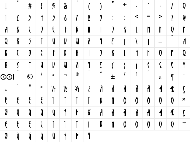 Runy Tunes Revisited NF Regular  glyph index