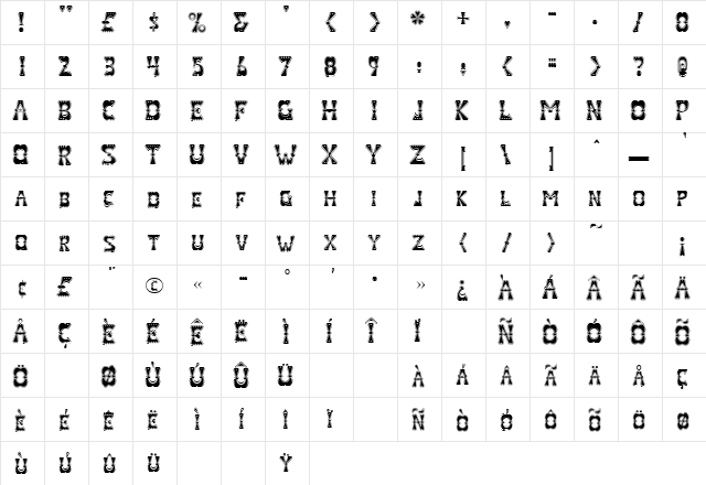 Valentine Regular  glyph index
