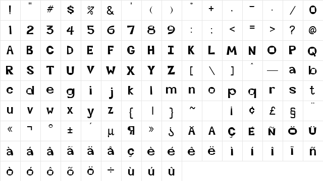 Kweilin Normal  glyph index