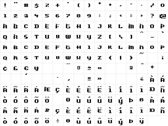 WiredBold Regular  glyph index