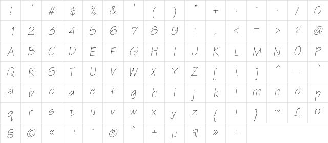 EskizTwoLightC Italic  glyph index