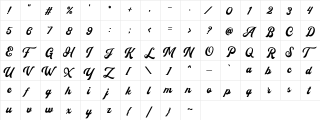 Flanders Script DEMO Regular  glyph index