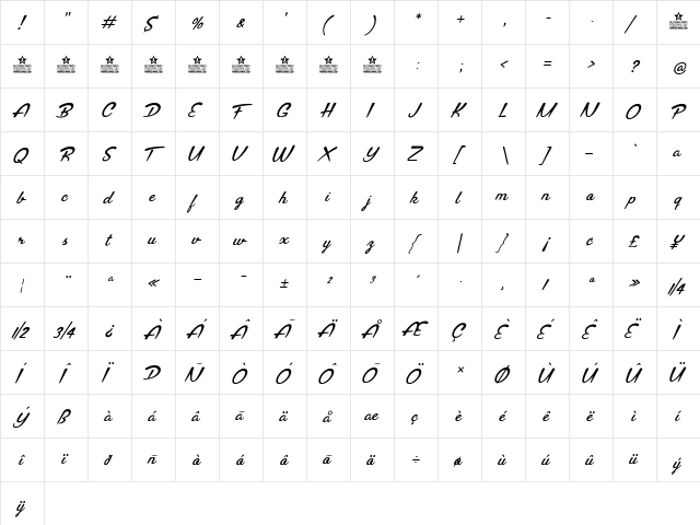 Brasileirinha Personal Use Regular  glyph index