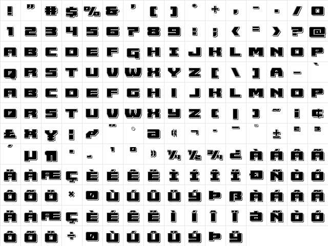 Cruiser Fortress Punch Regular  glyph index