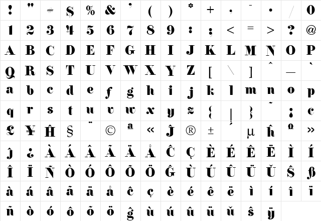 Firenze Eo Regular  glyph index