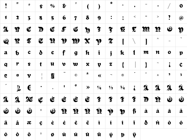 Deluta Black Regular  glyph index