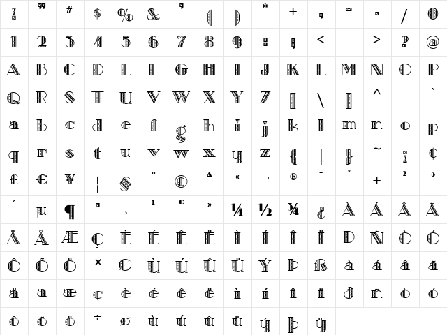 MetroRetroRedux Medium  glyph index