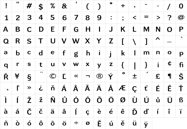 Dynamo DXE Regular  glyph index