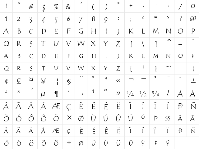 TempusSansSCITC Bold  glyph index