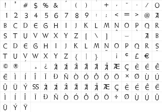 Weiss Initialen Alternates Regular  glyph index
