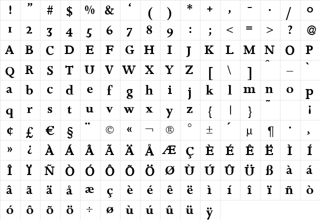 Josie-Demi Regular  glyph index