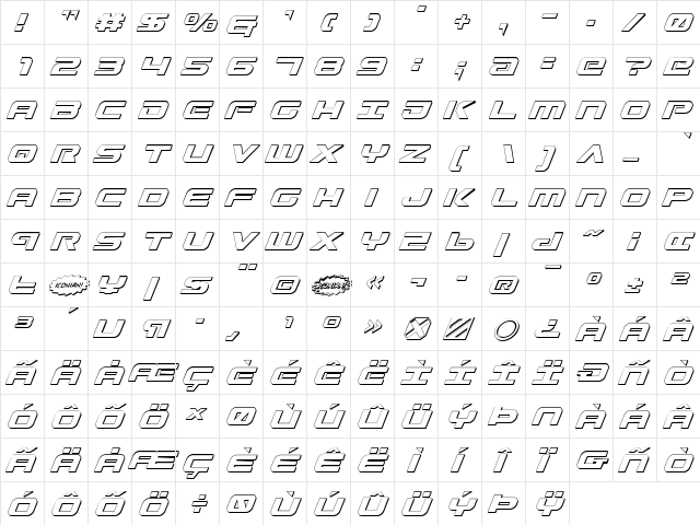 Gunship Shadow Ital Shadow Ital  glyph index