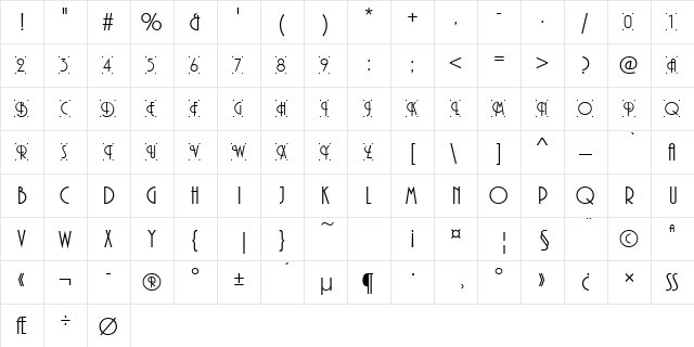 URWPlanaCamDReg Regular  glyph index