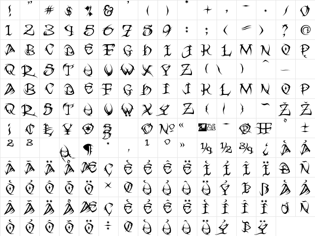 Tribal Regular  glyph index