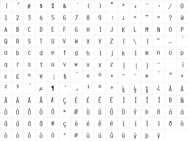 Orator Regular  glyph index