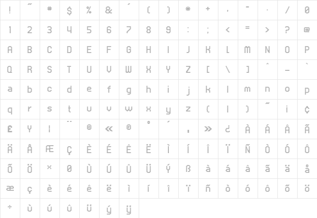 UNDA Regular  glyph index