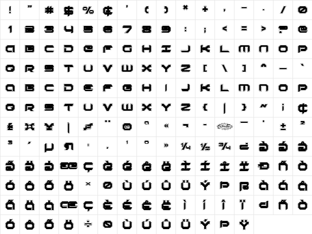 Robotaur Academy Regular  glyph index