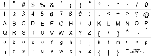 Woodbrush Regular  glyph index