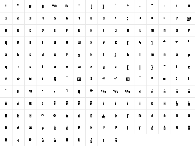 pxll Regular  glyph index