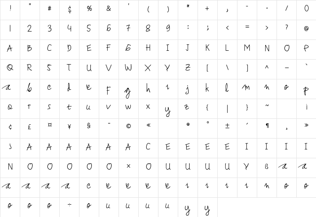 Dear Honey Regular  glyph index