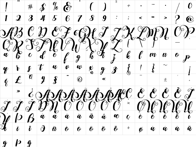 Falencia Regular  glyph index