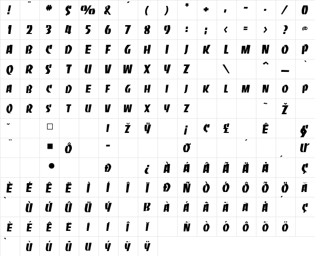 Jamai Regular  glyph index