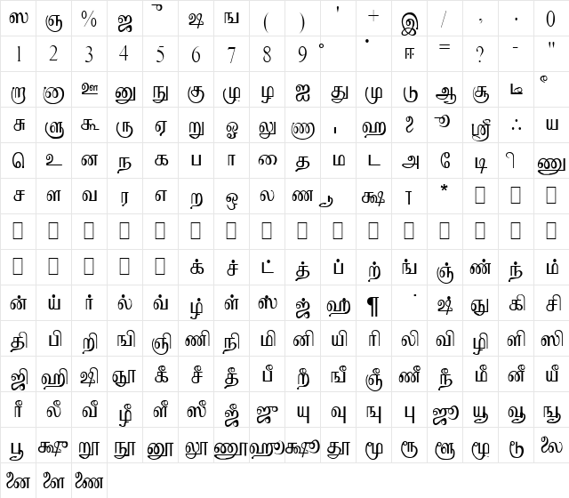 MCL Ilavai Regular  glyph index