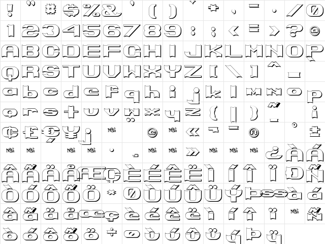 Primo Bright Regular  glyph index