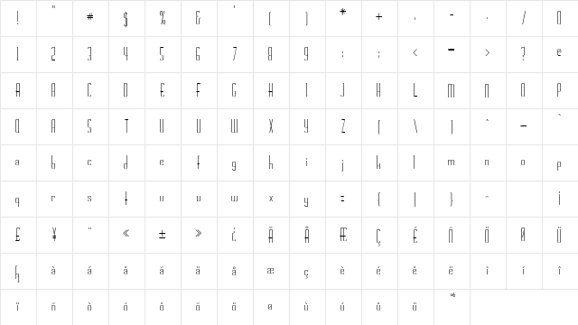 Chasline Normal  glyph index