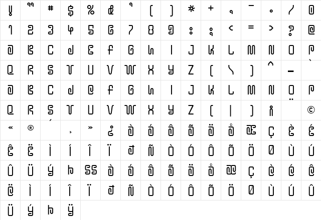 Y2K Bug Regular  glyph index