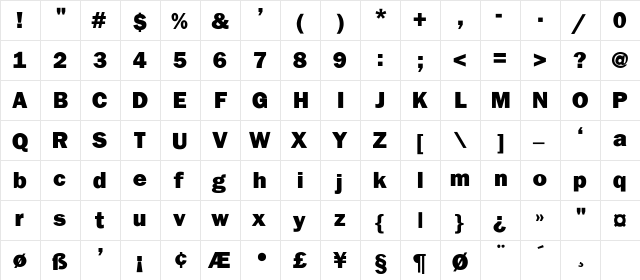 SaintJohn Regular  glyph index