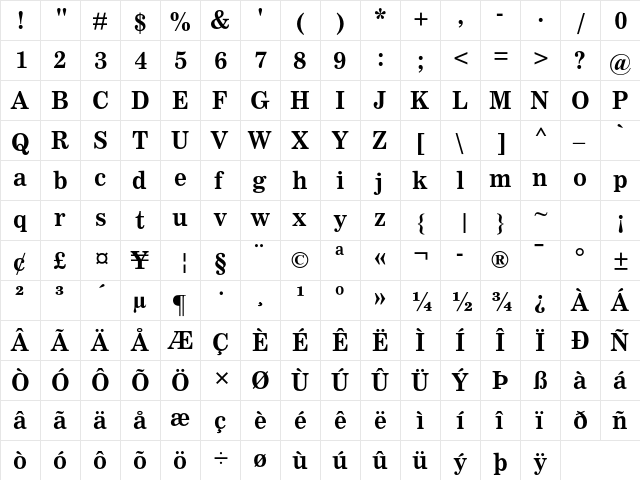 Clarion MT Std Bold  glyph index