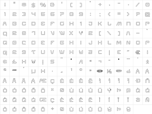 Miracle Mercury Outline Outline  glyph index