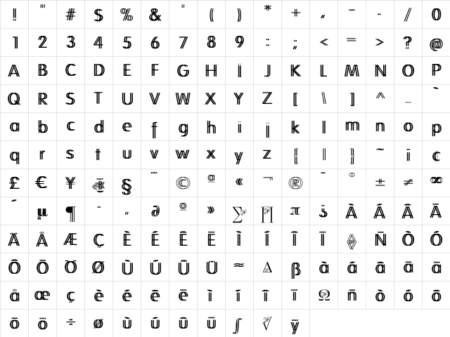 FolksTwins Regular  glyph index