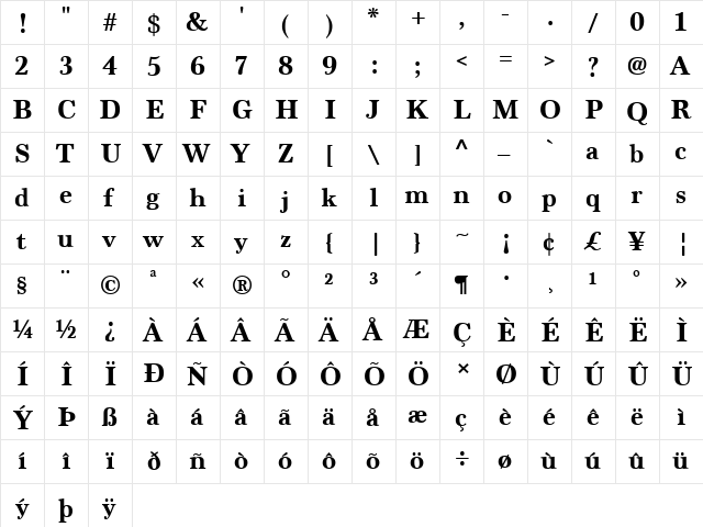 Marion Bold  glyph index